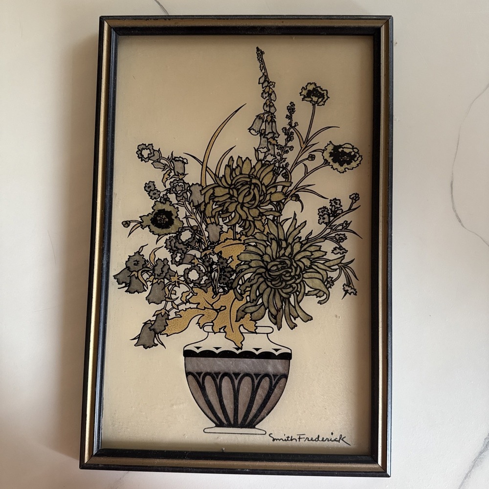 Smith Frederick Reliance Product Foil Reverse Painted Autumn Bouquet Silhouette